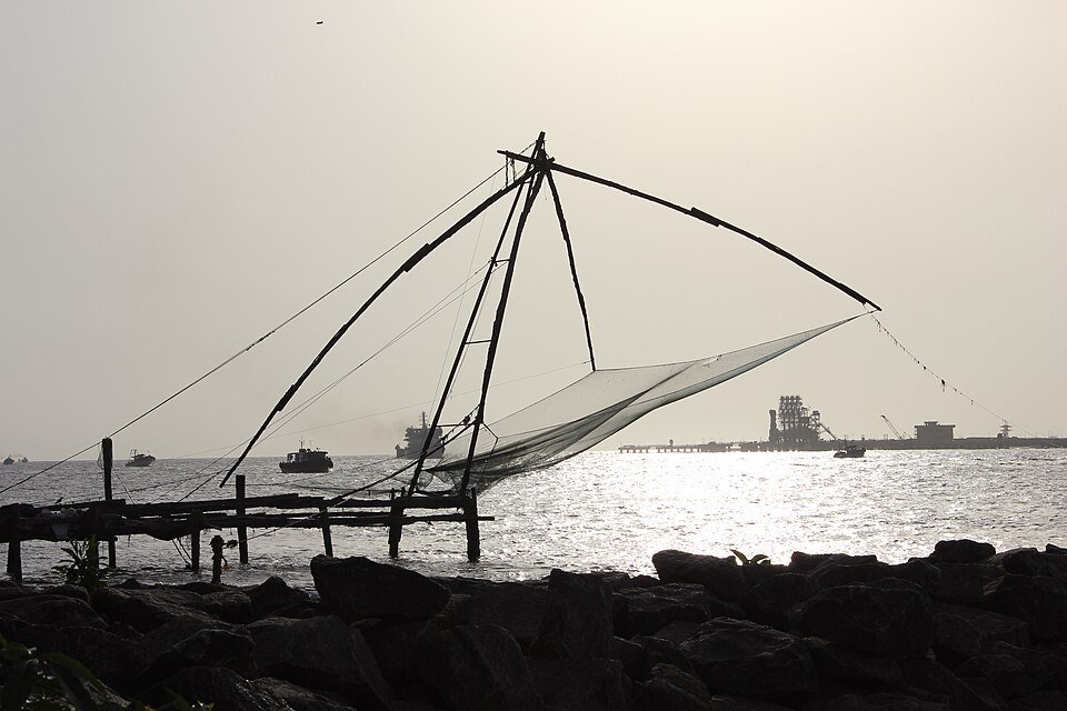Chinese fishing net beside the Fort Kochi waterfront in Kerala